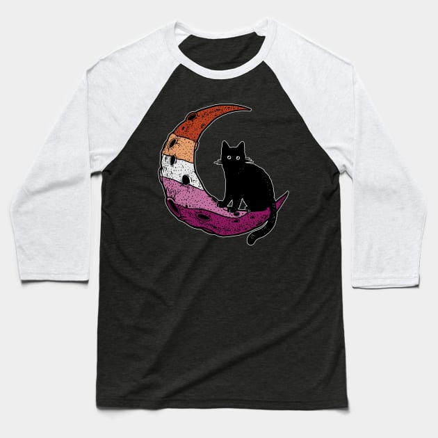 Lesbian Cat Moon Baseball T-Shirt by Psitta